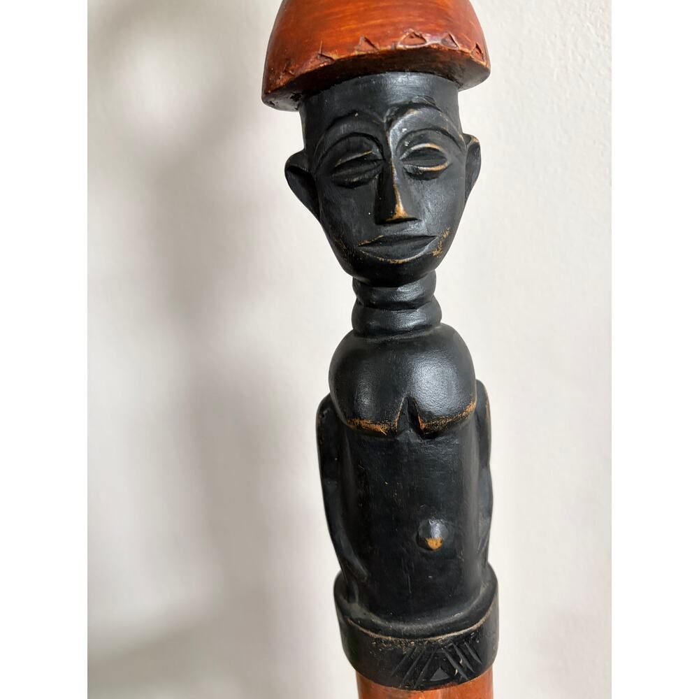 African Walking Stick Hand-Carved Bust, 37.5" Tall - Picture 3 of 11
